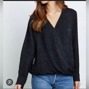 RAILS Hillary Black Snake Jacquard Top Snap Button Blouse
